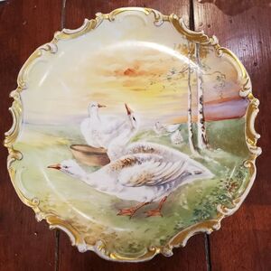 Antique Limoges Coronet hand-painted china plate/ platter 12.5" wide c1906-1920